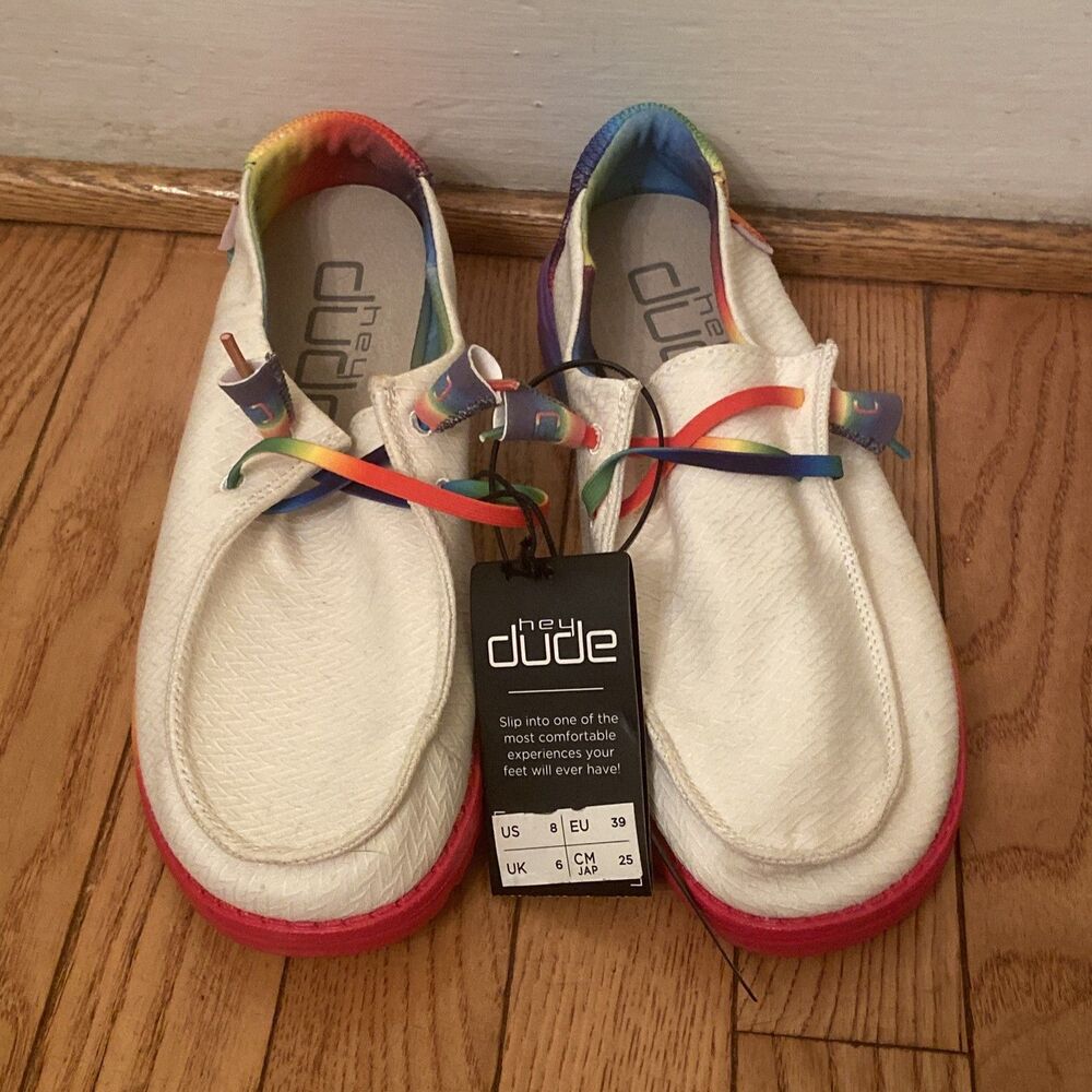 Hey Dude Sneakers Wendy Pride Women’s Slip-On Rainbow Shoes US 8 EU 39 New Tags